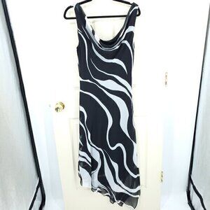 VTG 2000s Breakin' Loose Cowl Neck Swirl-Pattern Asymmetrical Hem Midi Dress L